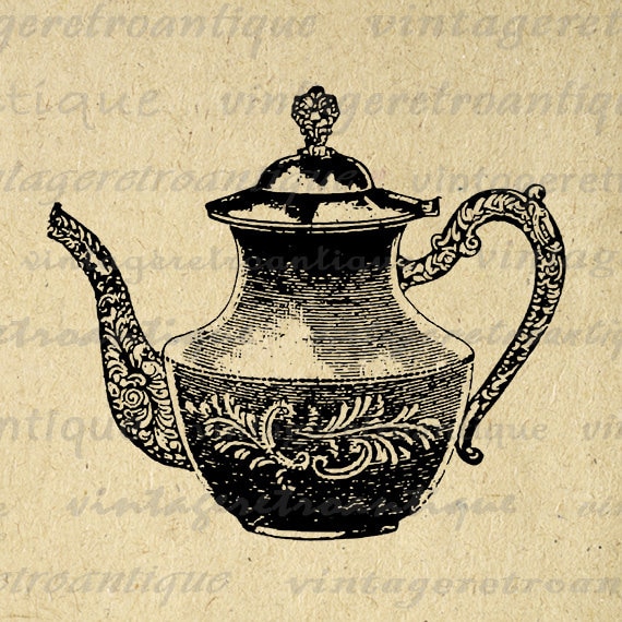 Printable Image Tea Pot Vintage Teapot Illustration Digital