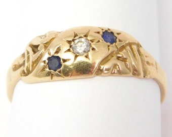 14K Victorian Diamond And Sapphire Band Ring