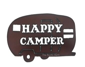 HAPPY CAMPER Airstream Trailer Sign made of Rusted Rusty Rusted Recycled Metal