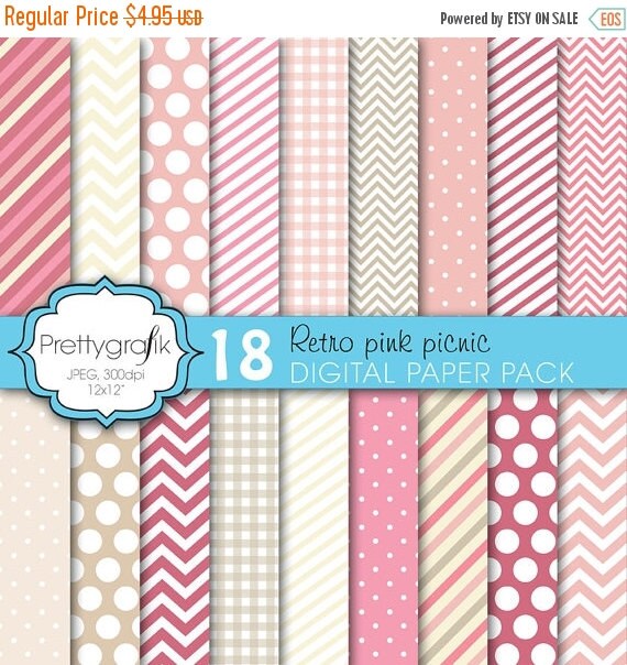 80% OFF SALE 18 bright colors digital paper, commercial use, scrapbook papers, background chevron, gingham, stripes - PS619 Il_570xn