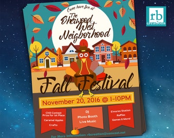 Thanksgiving Flyer, Block Party Flyer, November Fall Festival Flyer, Autumn flyer, 8.5x11 Flyer Design, Flyer Design - Digital Printables