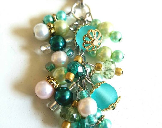 Interchangeable Green Teal Blue White Gold Beaded Crystal Toggle Pendant
