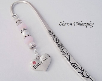 Baby Girl Bookmark - Gender Reveal Gift - Baby Shower Gift Ideas - Tibetan Silver Bookmark - Unique Bookmarks