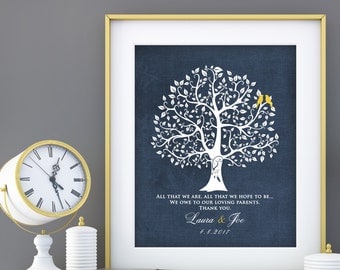 Parent Wedding Gift, Brides Parents, Grooms Parents, Mother of the Groom, Mother of Bride, Wedding Tree Art Print custom colors 8x10 print