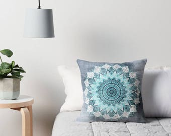 BOHOCHIC MANDALA BLUE Throw Pillow