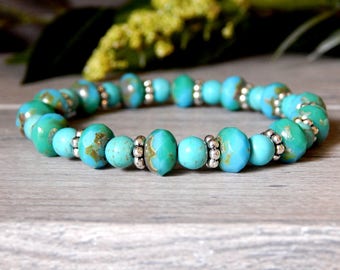 Turquoise Bracelet Beaded Native American Navajo Style Southwest Hippie Stretch Jewelry Free Spirit Gift