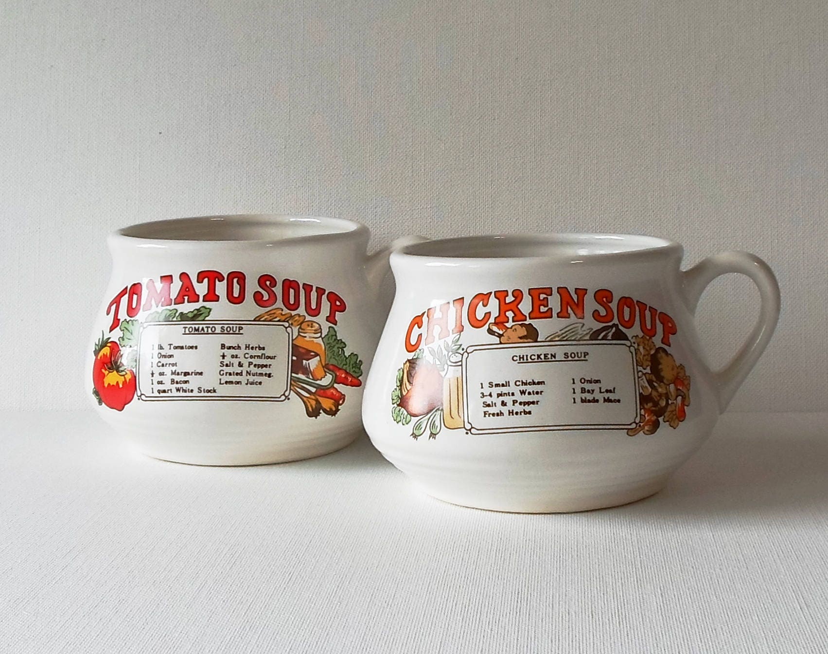 Vintage 1970s Recipe Soup Mug Set for Two