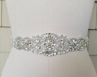 Wedding Belt, Bridal Belt, Sash Belt, Crystal Rhinestone & Off White Pearls  - Style B200599C