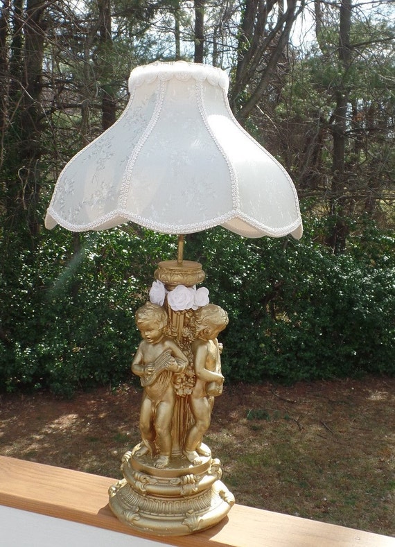 ExLarge Vintage Chalkware Cherub Lamp with by RoseberryManor