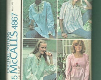 Vintage 1975 McCalls 4867 Country Chic Peasant Tops with Yoke & Neckline Choices Size 10/12 Small