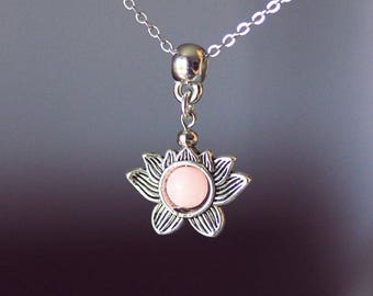 Lotus Necklace Silver Lotus Silver Pink Necklace Lotus Agate Necklace Lotus Jewelry Pink Gemstone Necklace Flower Necklace Blooming Lotus