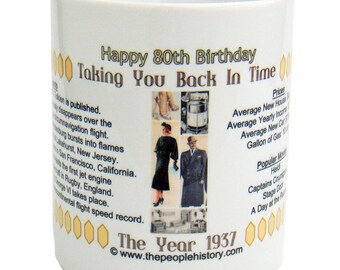 Pre-Made 1937 Birthday Message Mug - Happy 80th Birthday