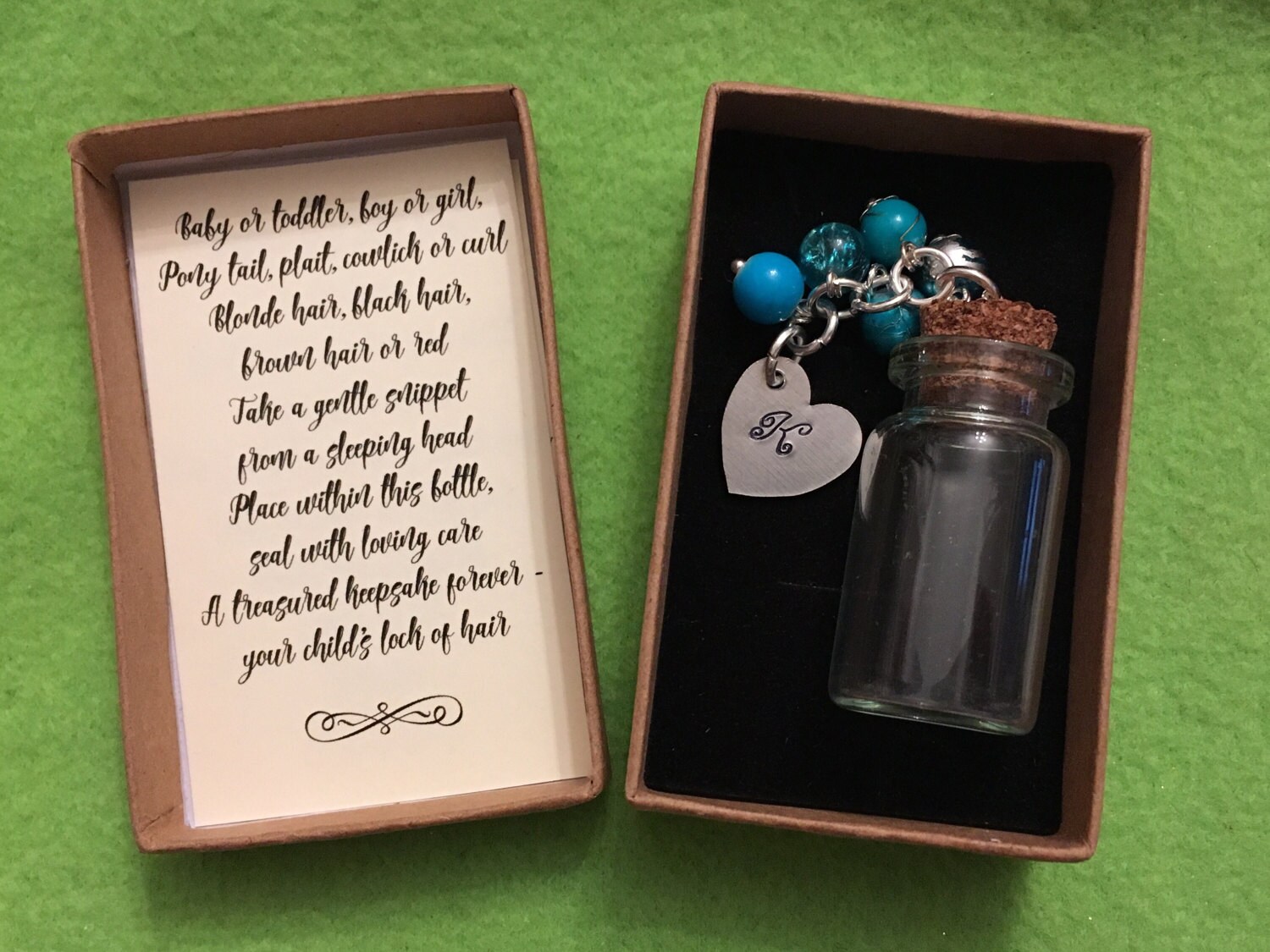 Lock of hair keepsake. Childs lock of hair. Christening gift