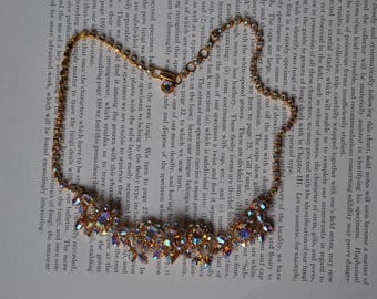 Vintage Triad Rhinestone Necklace - 1950s Signed Aurora Borealis Rhinestone Necklace