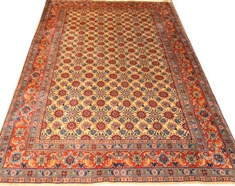 Amazing Vintage Varamin Allover Floral Beige Color 7x10 Pure Wool Persian Rug handwoven