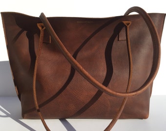 SALE! Medium Dark Brown Premium Leather Tote