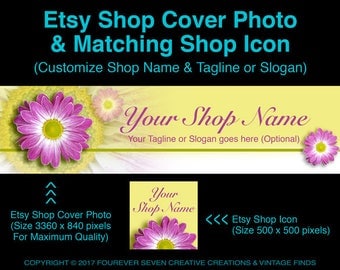 Etsy Cover Photo Etsy Shop Cover Shop Banner Etsy Shop Icon Cover Banner Cover Design Premade Banner Set Store Graphics Digital Files Daisy
