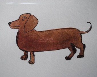 Sausage dog, Daschund watercolour
