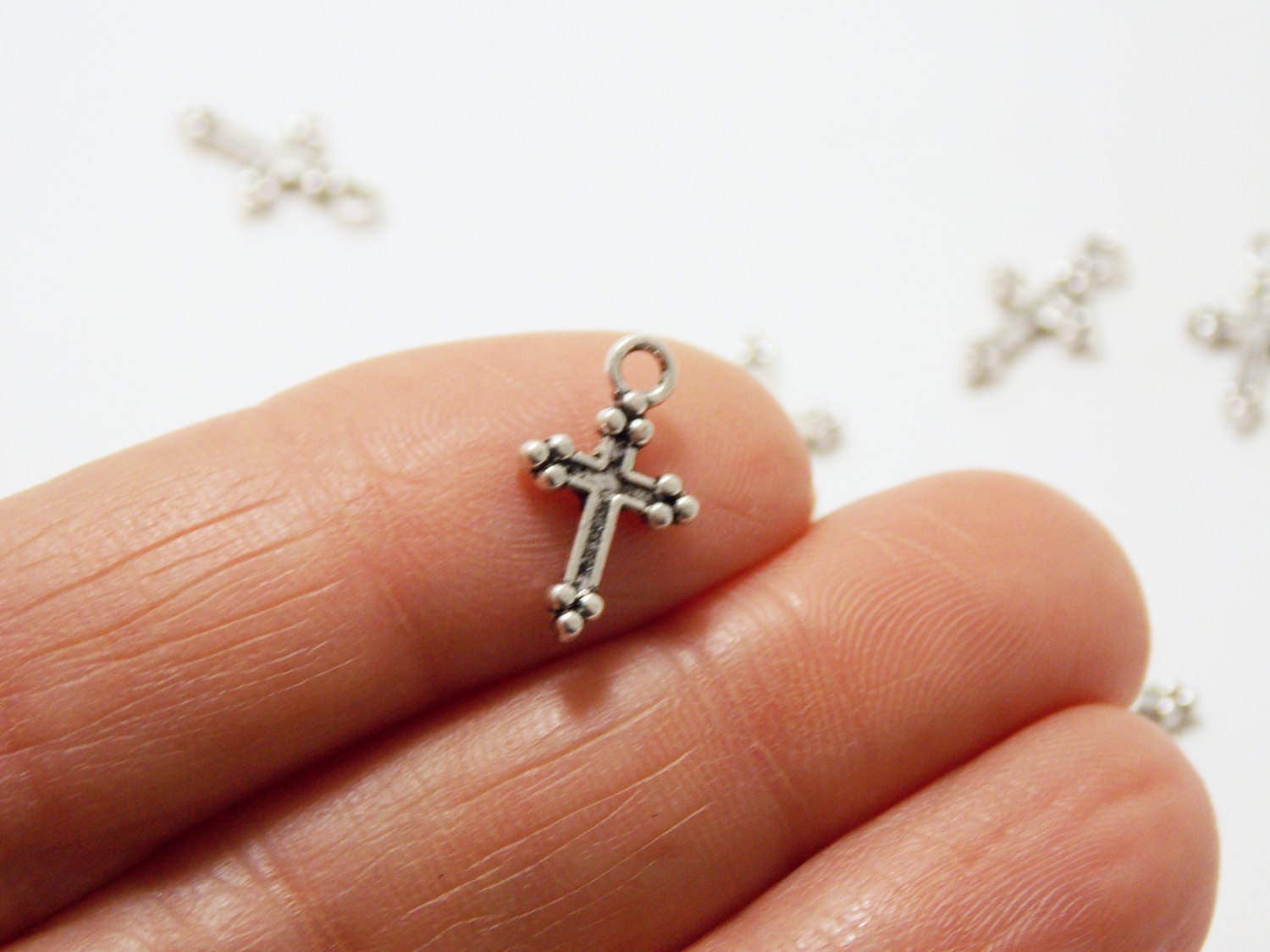 10 Small Silver Cross Charms bulk 15mm x 9mm cross pendant