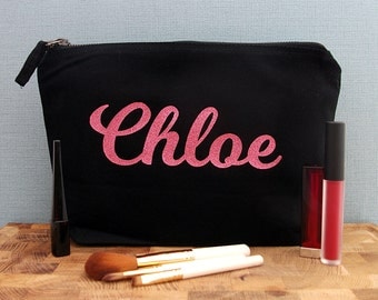 Personalised Make Up Bag, Glitter Make Up Bag, Personalised Cosmetic Bag, Personalised Make-Up Bag, Bridesmaid Gift, Make up Bags UK