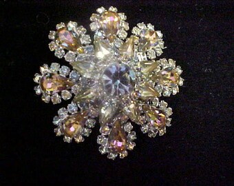 Vintage 1950s Vendom Brooch, 2 1/4", Pink & white, J2258