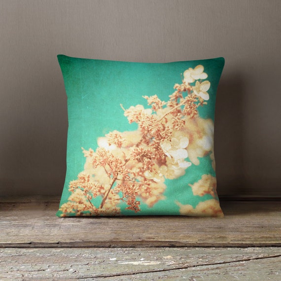 Pillow Cover Hydrangea Pillow Turquoise Pillow Dried Flowers