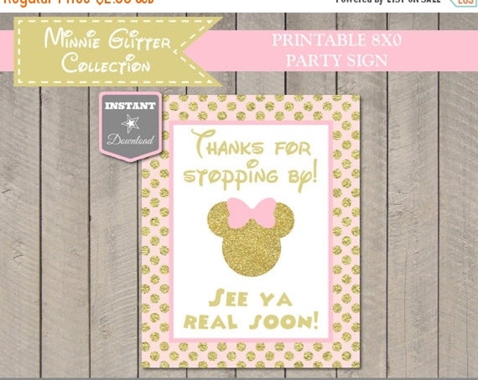 SALE INSTANT DOWNLOAD Pink and Gold Glitter Mouse Printable 8x10 Thanks for Stopping By Sign / Mouse Glitter Collection / Item #2006