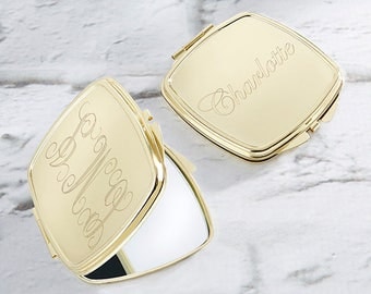 Engraved Compact Mirror Favor, Gold Compact Mirror Favors, Bridal Shower Favors, Bridesmaids Gifts, Personalized Compact (18128GD-EG)