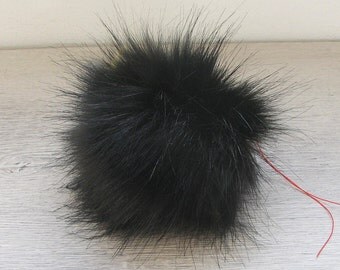 Spare Black Faux Fur Pom Pom Bobble for hat. Long fur. Large Detachable pom pom, Made in Poland
