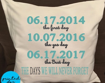 The First Day/The Yes Day/The Best Day/The Days we will Never forget/Wedding Pillow Cover/Wedding Date/Engagement Pillow Case/Personalized