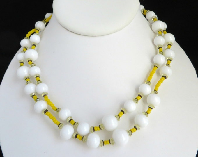 Miriam Haskell Necklace, Vintage Crystal, Milk Glass, Double Strand Necklace Signed Designer Jewelry, Gift Idea, Gift Boxed Miriam Haskell Necklace, Vintage Crystal, Milk Glass, Double Strand Necklace Signed Designer Jewelry, Gift Idea, Gift Boxed