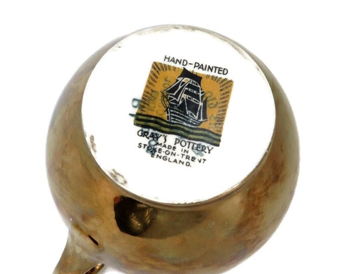 Gray's Pottery Pitcher, Vintage Hand Painted Ceramics, Gold Lustre Ware, British Pottery