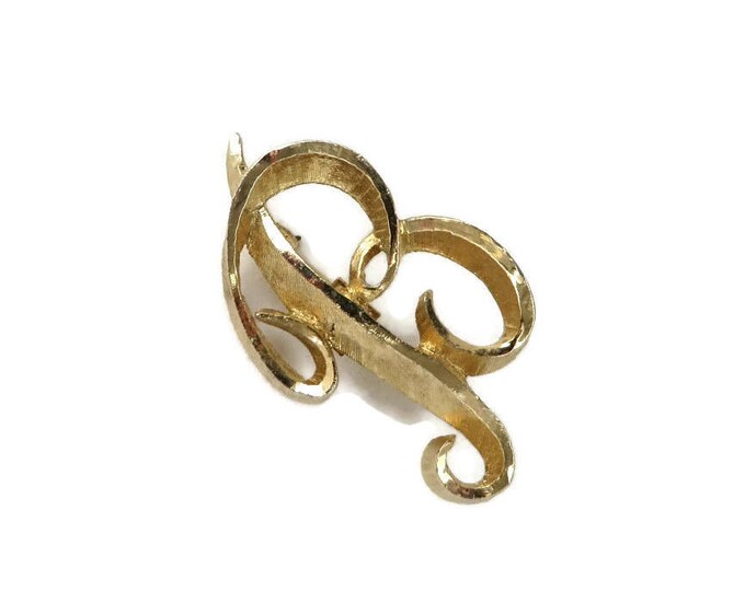 Initial "B" Brooch, Vintage Mamselle Letter B Pin, Gold Tone Monogram Pin, Gift for Her, FREE SHIPPING