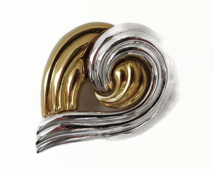 ON SALE! MONET Two Tone Swirl Brooch, Vintage Designer Signed Costume Jewelry Goldtone Silvertone Pin