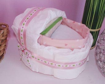 Little Cradle diaper cake, diaper cake for a baby girl, baby gift for birth or baby shower girl, La Marmaille d'Izazou
