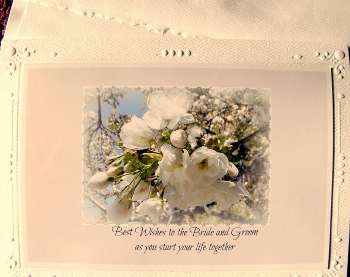 WEDDING Wishes Card created by Pam Ponsart of Pam's Fab Photos features a White Floral Photo and Text Ships Free