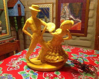 Vintage Maddux of California ceramic yellow Flamenco dancers TV lamp
