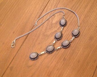 Moonstone Necklace - Vintage Moonstone Pendant Necklace - Sterling Silver Moonstone Necklace - Rainbow Moonstone Necklace - Moonstone