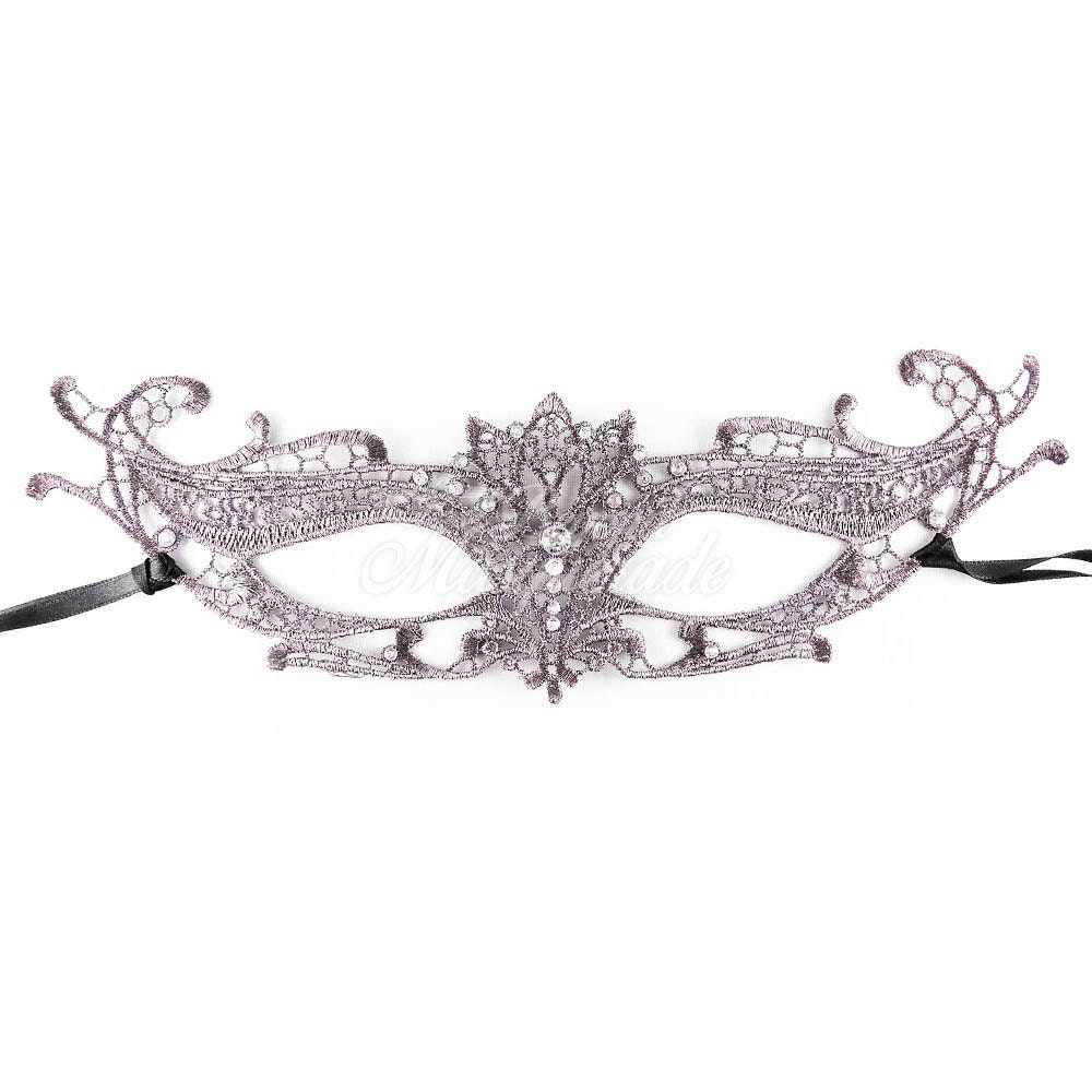 Grey Masquerade Mask Brocade Lace Mask Mardi Gras Mask