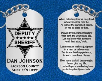 Deputy Sheriff Steel Keychain with Prayer, Personalized FREE, Great Gift