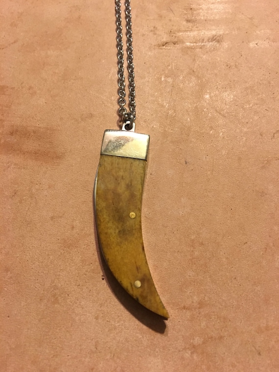 Gold Bone Claw Mini Pocket Knife Necklace