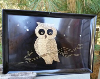 Vintage Couroc Owl Tray Black Acrylic Resin