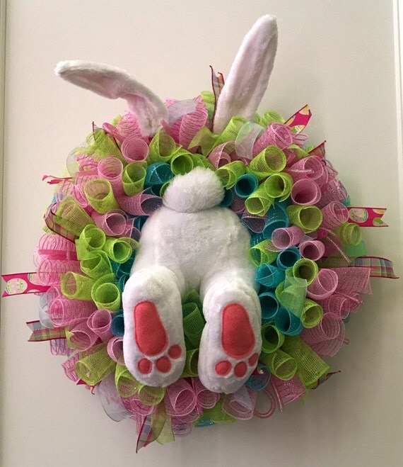 Mesh Easter Bunny Wreath with Butt Bottom Feet and Ears