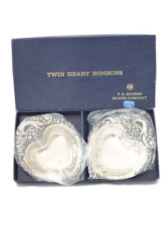 Silver Double Heart Candy Dish Pair of Heart Shaped Dishes