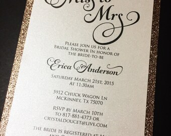 Rose Gold Bridal Shower Invitation - Glitter Bridal Shower Invitations, Engagement Announcement, Wedding Invitations, Gold, Silver, Bling