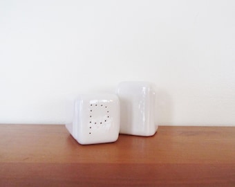 White Ceramic Art Deco Salt and Pepper Shakers Set