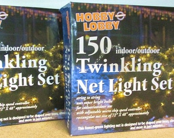 NIB 2 Sets of 300 indoor-outdoor Twinkling NET Light Sets Clear and Bright String to string 72"x 48" Each Micro chip Speed Control