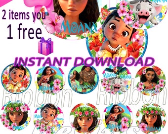 INSTANT DOWNLOAD- Moana Digital Bottle Cap Images - 1" Bottle Cap Images 4x6- Buy 2 get 1 Free