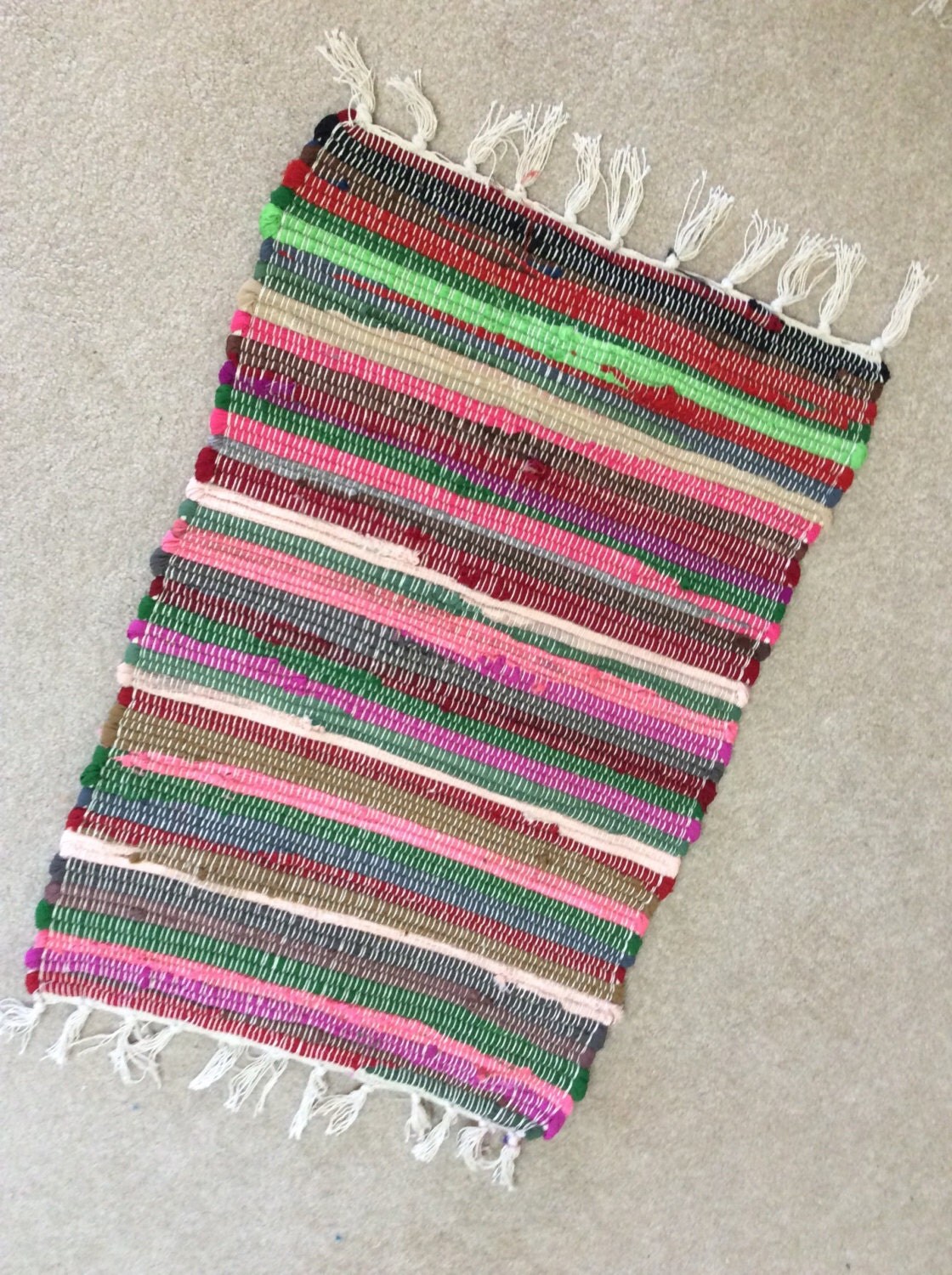 Handwoven Small Rag Rug Chindi Style Boho Chic Hippie Rugs