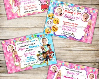Barbie - Peppa Pig - Emojis - Paw Patrol - Minnie Mouse - CUSTOM Sibling Birthday Invitation
